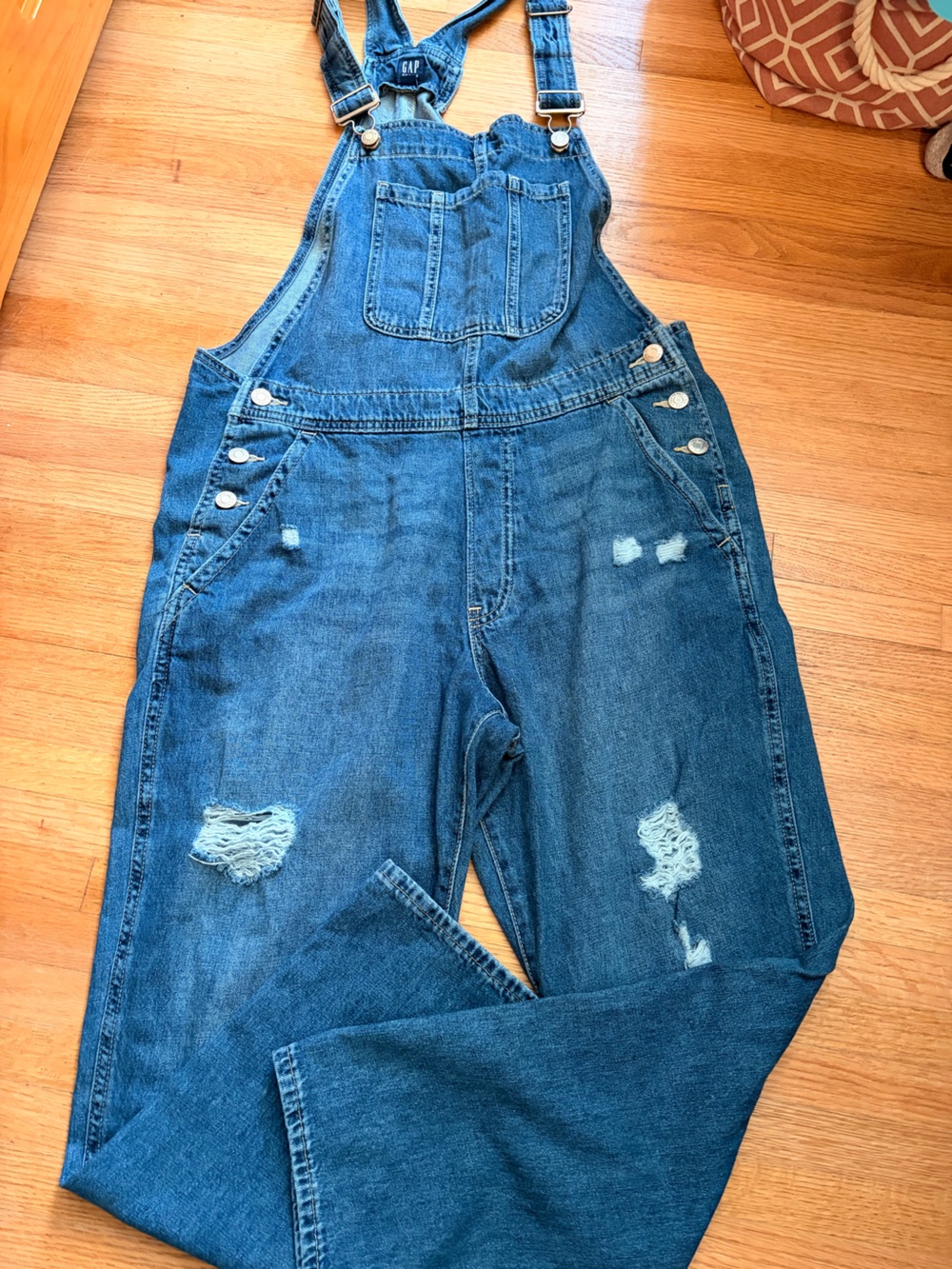 GAP Distressed Dark Blue Denim Overalls size Medium